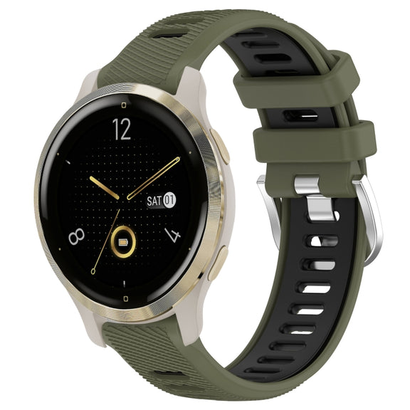 For Garmin Venu 2S 18mm Sports Two-Color Steel Buckle Silicone Watch Band(Army Green+Black)