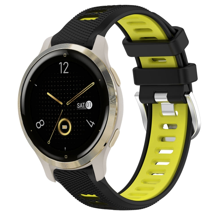 For Garmin Venu 2S 18mm Sports Two-Color Steel Buckle Silicone Watch Band(Black+Lime Green) - Smart Wear by PMC TechLife | Online Shopping South Africa | PMC TechLife