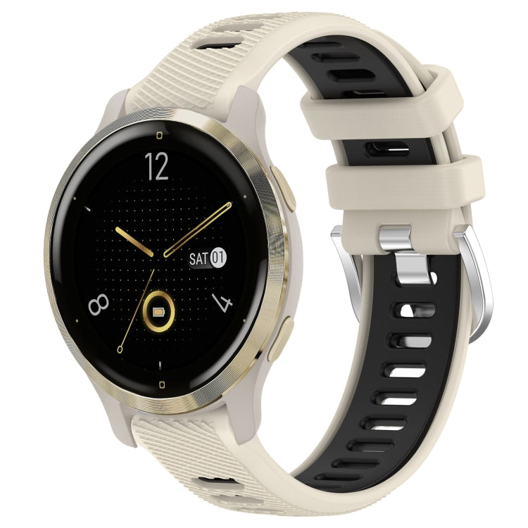 For Garmin Venu 2S 18mm Sports Two-Color Steel Buckle Silicone Watch Band(Starlight+Black) -  by PMC TechLife | Online Shopping South Africa | PMC TechLife