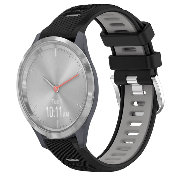 For Garmin Vivomove 3S 18mm Sports Two-Color Steel Buckle Silicone Watch Band(Black+Grey)