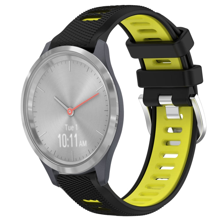 For Garmin Vivomove 3S 18mm Sports Two-Color Steel Buckle Silicone Watch Band(Black+Lime Green) - Smart Wear by PMC TechLife | Online Shopping South Africa | PMC TechLife
