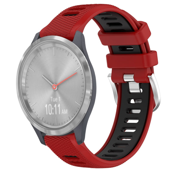 For Garmin Vivomove 3S 18mm Sports Two-Color Steel Buckle Silicone Watch Band(Red+Black)
