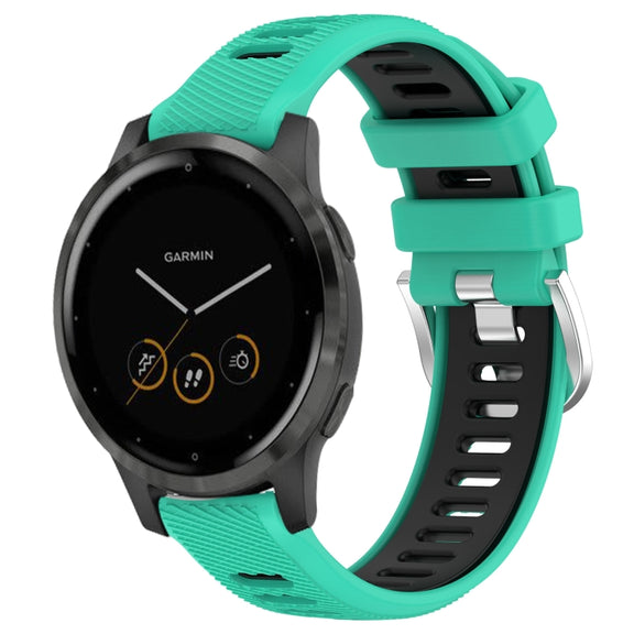 For Garmin Vivoactive 4S 18mm Sports Two-Color Steel Buckle Silicone Watch Band(Lake Blue+Black)