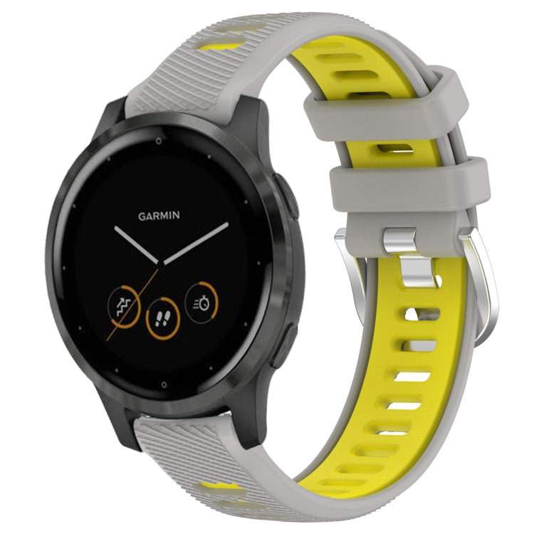 For Garmin Vivoactive 4S 18mm Sports Two-Color Steel Buckle Silicone Watch Band(Grey+Yellow) - Smart Wear by PMC TechLife | Online Shopping South Africa | PMC TechLife