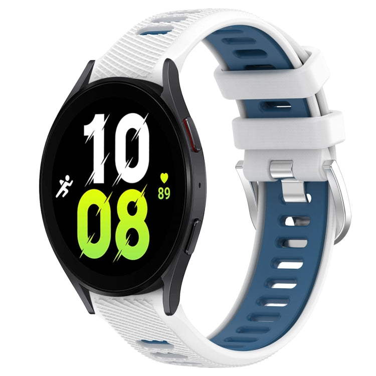 For Samsung Galaxy Watch5 44mm 20mm Sports Two-Color Steel Buckle Silicone Watch Band(White+Blue) - Smart Wear by PMC TechLife | Online Shopping South Africa | PMC TechLife