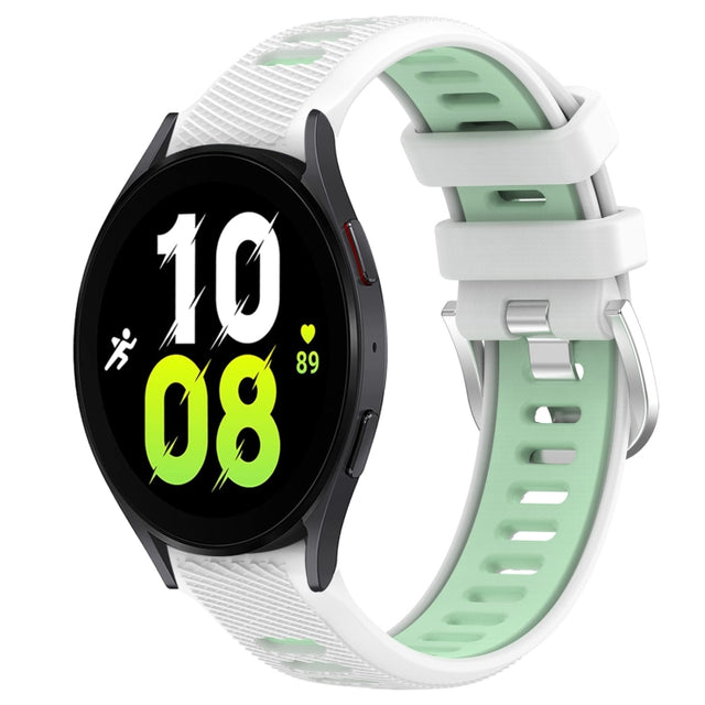 For Samsung Galaxy Watch5 44mm 20mm Sports Two-Color Steel Buckle Silicone Watch Band(White+Teal)