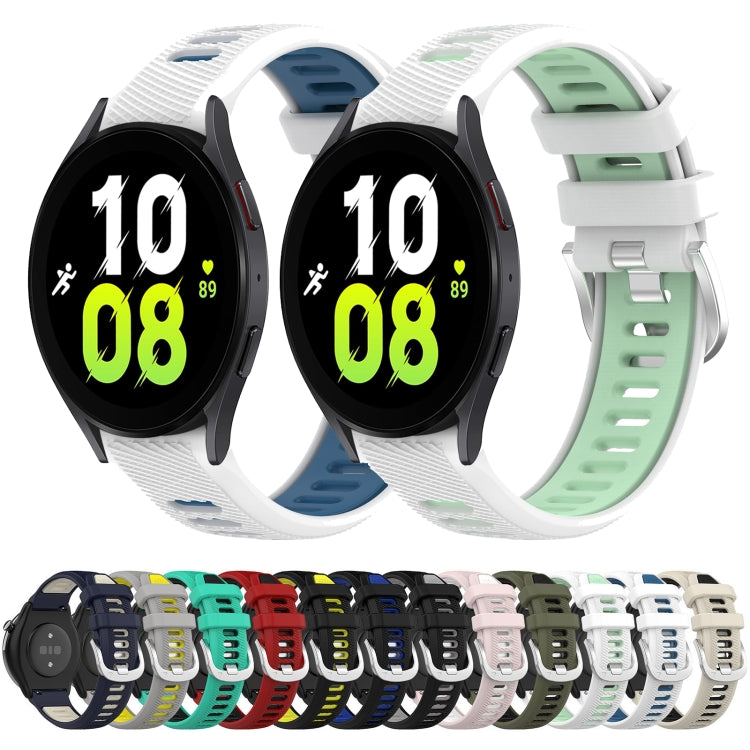 For Samsung Galaxy Watch5 44mm 20mm Sports Two-Color Steel Buckle Silicone Watch Band(White+Teal)