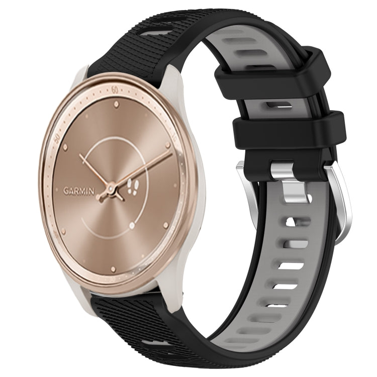For Garmin move Trend 20mm Sports Two-Color Steel Buckle Silicone Watch Band(Black+Grey) - Smart Wear by PMC TechLife | Online Shopping South Africa | PMC TechLife