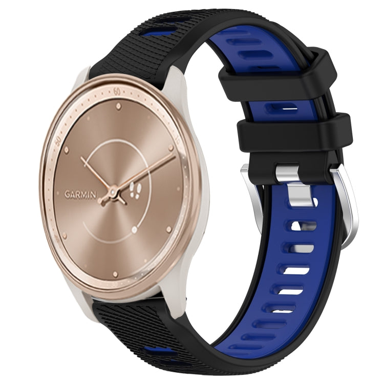 For Garmin move Trend 20mm Sports Two-Color Steel Buckle Silicone Watch Band(Black+Blue) - Smart Wear by PMC TechLife | Online Shopping South Africa | PMC TechLife