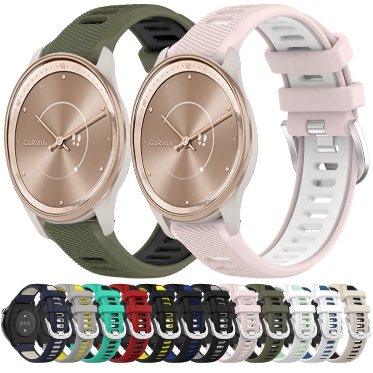 For Garmin Venu 20mm Sports Two-Color Steel Buckle Silicone Watch Band(Starlight+Black)