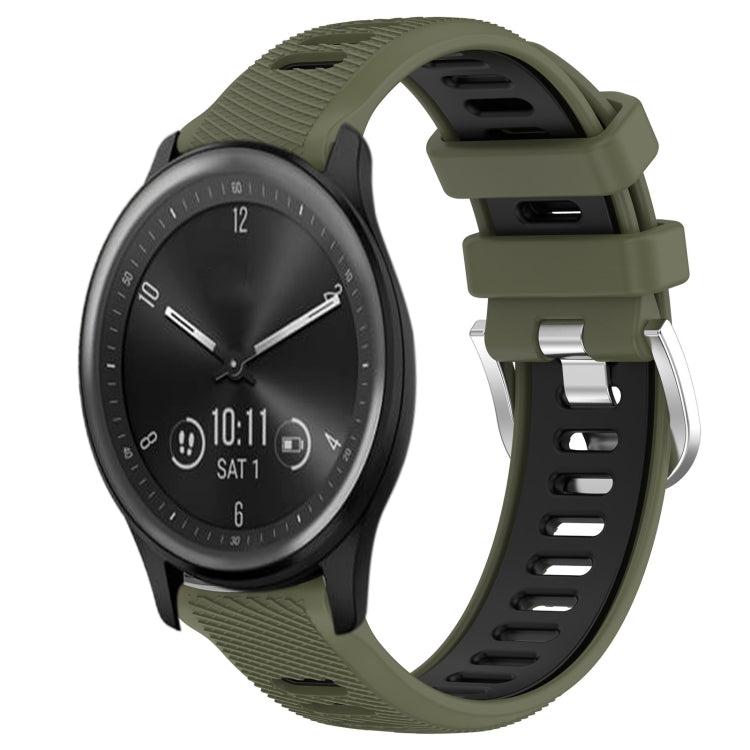 For Garmin Vivomove Sport 20mm Sports Two-Color Steel Buckle Silicone Watch Band(Army Green+Black) - Smart Wear by PMC TechLife | Online Shopping South Africa | PMC TechLife