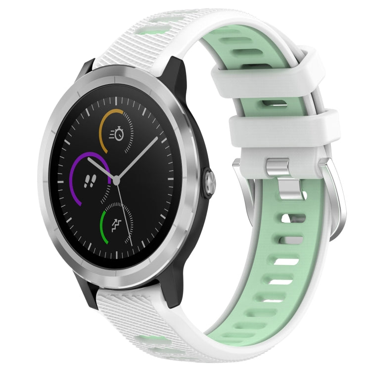 For Garmin Vivoactive3 20mm Sports Two-Color Steel Buckle Silicone Watch Band(White+Teal) - Smart Wear by PMC TechLife | Online Shopping South Africa | PMC TechLife