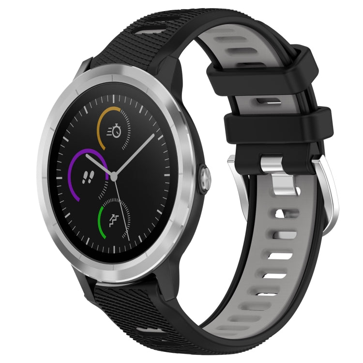 For Garmin Vivoactive3 20mm Sports Two-Color Steel Buckle Silicone Watch Band(Black+Grey) -  by PMC TechLife | Online Shopping South Africa | PMC TechLife