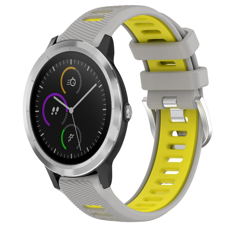 For Garmin Vivoactive3 20mm Sports Two-Color Steel Buckle Silicone Watch Band(Grey+Yellow) - Smart Wear by PMC TechLife | Online Shopping South Africa | PMC TechLife