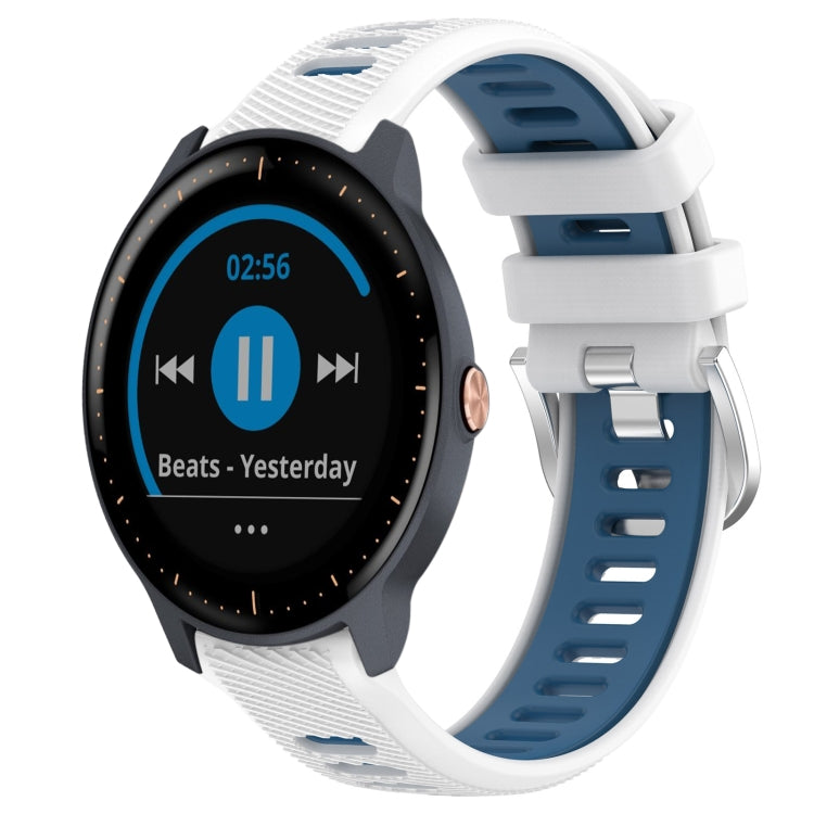 For Garmin Vivoactive3 Music 20mm Sports Two-Color Steel Buckle Silicone Watch Band(White+Blue) -  by PMC TechLife | Online Shopping South Africa | PMC TechLife