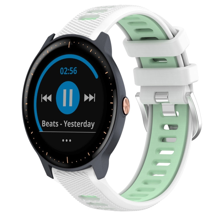 For Garmin Vivoactive3 Music 20mm Sports Two-Color Steel Buckle Silicone Watch Band(White+Teal) - Smart Wear by PMC TechLife | Online Shopping South Africa | PMC TechLife