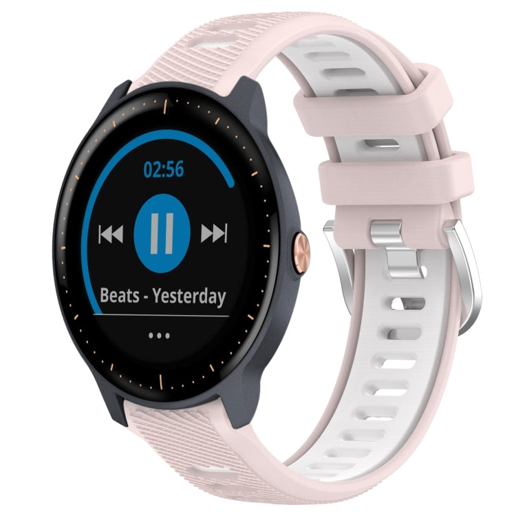 For Garmin Vivoactive3 Music 20mm Sports Two-Color Steel Buckle Silicone Watch Band(Pink+White) - Smart Wear by PMC TechLife | Online Shopping South Africa | PMC TechLife
