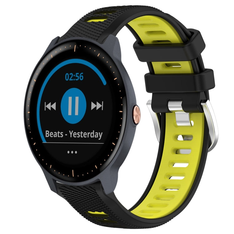 For Garmin Vivoactive3 Music 20mm Sports Two-Color Steel Buckle Silicone Watch Band(Black+Lime Green) - Smart Wear by PMC TechLife | Online Shopping South Africa | PMC TechLife