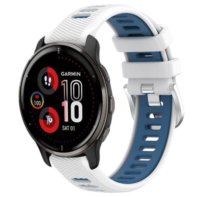 For Garmin Venu 2 Plus 20mm Sports Two-Color Steel Buckle Silicone Watch Band(White+Blue) - Smart Wear by PMC TechLife | Online Shopping South Africa | PMC TechLife