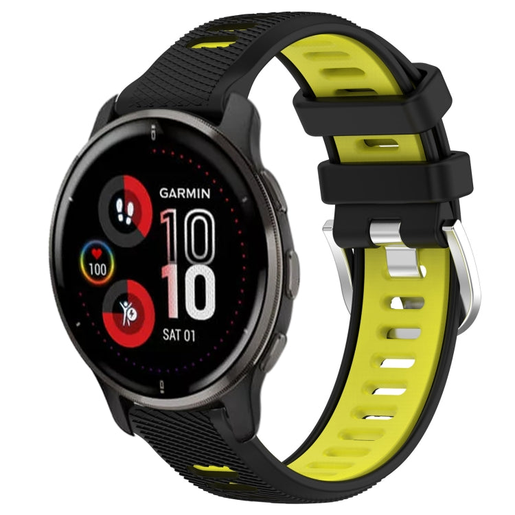 For Garmin Venu 2 Plus 20mm Sports Two-Color Steel Buckle Silicone Watch Band(Black+Lime Green) -  by PMC TechLife | Online Shopping South Africa | PMC TechLife