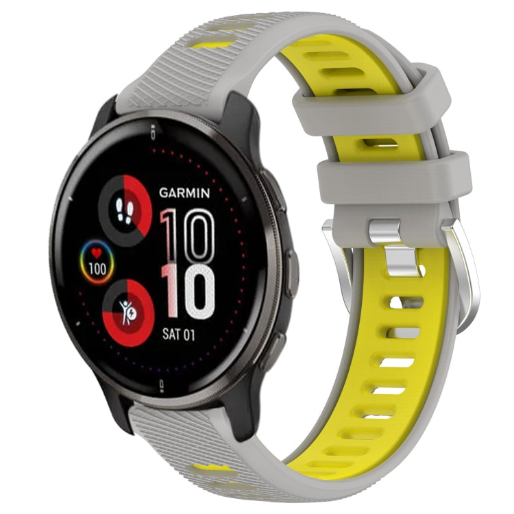 For Garmin Venu 2 Plus 20mm Sports Two-Color Steel Buckle Silicone Watch Band(Grey+Yellow) - Smart Wear by PMC TechLife | Online Shopping South Africa | PMC TechLife