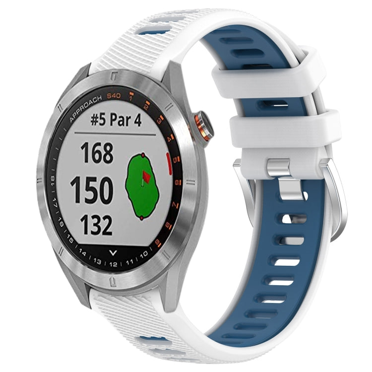 For Garmin Approach S40 20mm Sports Two-Color Steel Buckle Silicone Watch Band(White+Blue) - Smart Wear by PMC TechLife | Online Shopping South Africa | PMC TechLife
