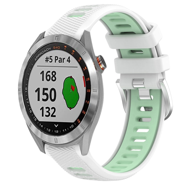 For Garmin Approach S40 20mm Sports Two-Color Steel Buckle Silicone Watch Band(White+Teal) - Smart Wear by PMC TechLife | Online Shopping South Africa | PMC TechLife