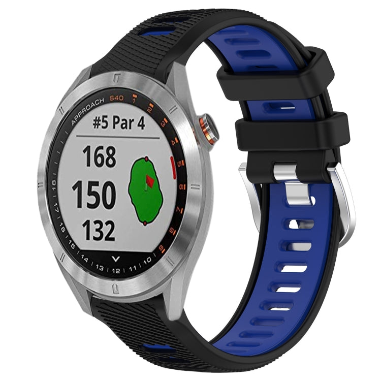 For Garmin Approach S40 20mm Sports Two-Color Steel Buckle Silicone Watch Band(Black+Blue) -  by PMC TechLife | Online Shopping South Africa | PMC TechLife