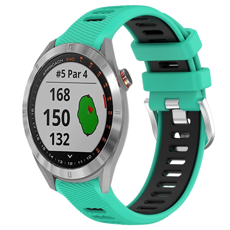 For Garmin Approach S40 20mm Sports Two-Color Steel Buckle Silicone Watch Band(Lake Blue+Black) - Smart Wear by PMC TechLife | Online Shopping South Africa | PMC TechLife