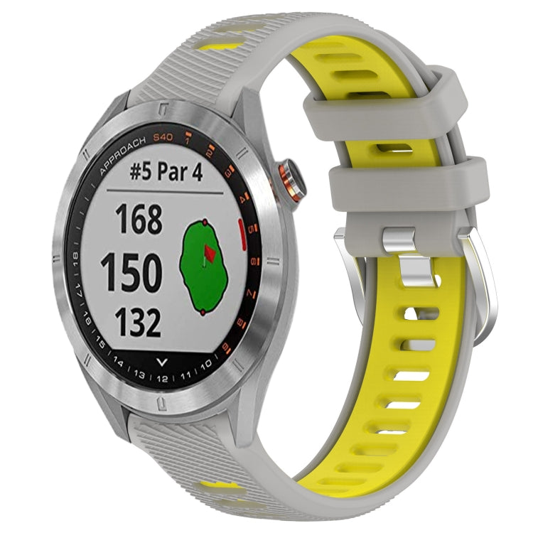 For Garmin Approach S40 20mm Sports Two-Color Steel Buckle Silicone Watch Band(Grey+Yellow) -  by PMC TechLife | Online Shopping South Africa | PMC TechLife