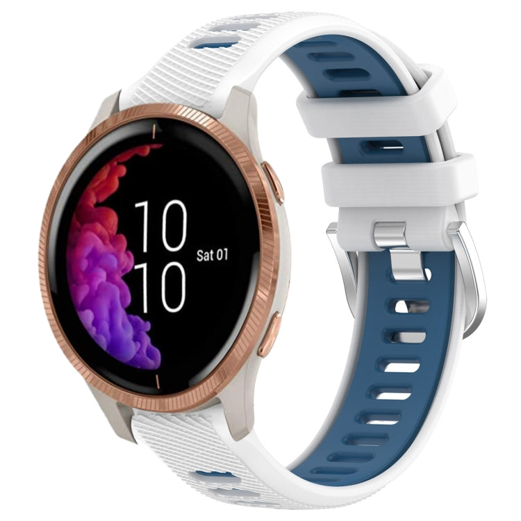 For Garmin Venu 20mm Sports Two-Color Steel Buckle Silicone Watch Band(White+Blue) -  by PMC TechLife | Online Shopping South Africa | PMC TechLife
