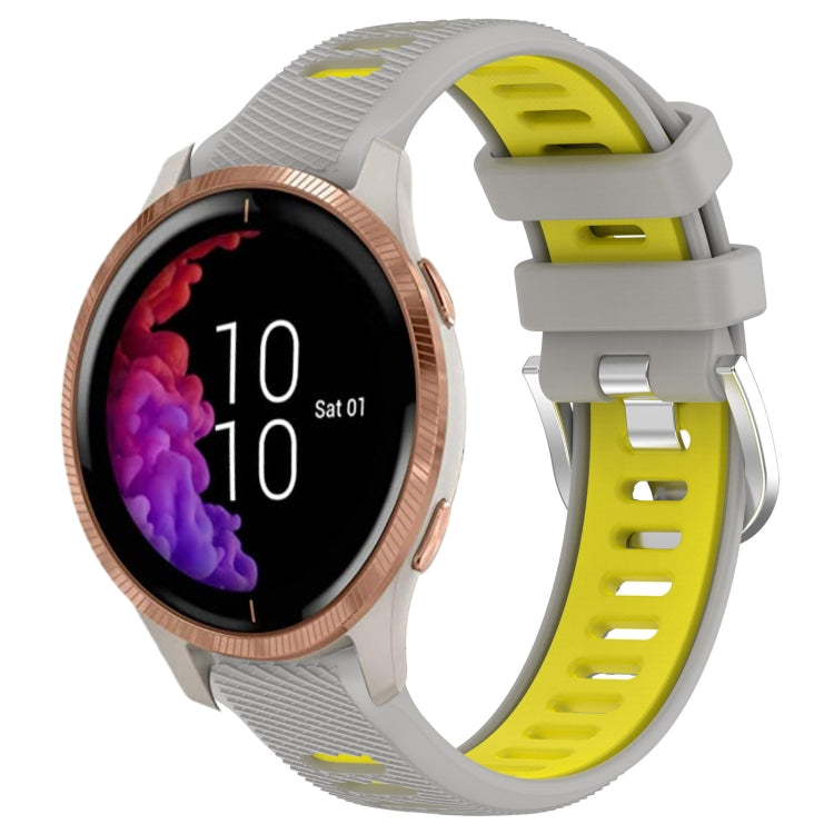 For Garmin Venu 20mm Sports Two-Color Steel Buckle Silicone Watch Band(Grey+Yellow) - Smart Wear by PMC TechLife | Online Shopping South Africa | PMC TechLife