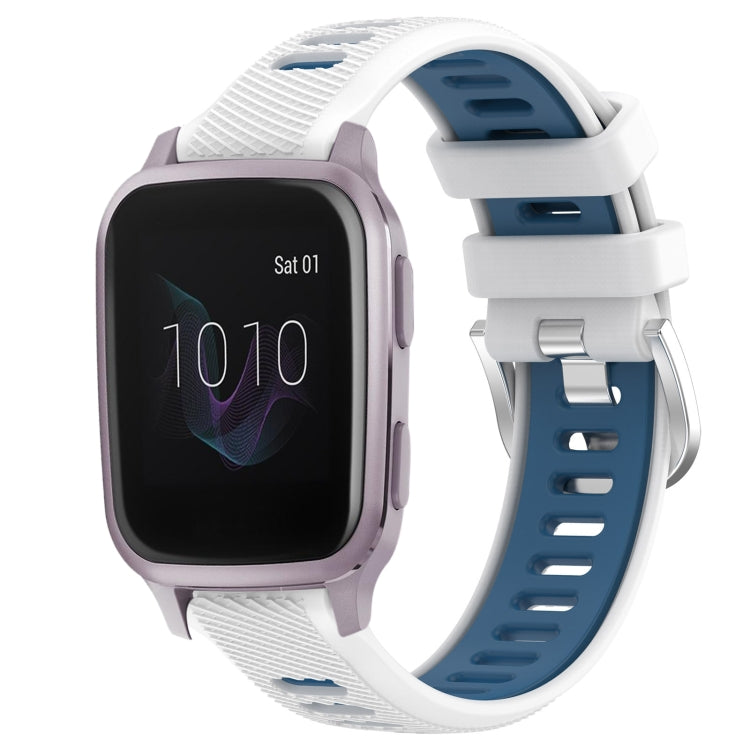 For Garmin Venu SQ 20mm Sports Two-Color Steel Buckle Silicone Watch Band(White+Blue) - Smart Wear by PMC TechLife | Online Shopping South Africa | PMC TechLife