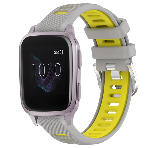 For Garmin Venu SQ 20mm Sports Two-Color Steel Buckle Silicone Watch Band(Grey+Yellow)