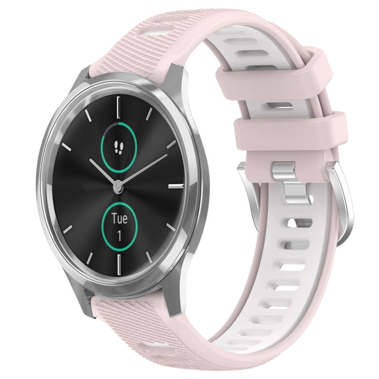 For Garmin VivoMove Luxe 20mm Sports Two-Color Steel Buckle Silicone Watch Band(Pink+White) - Smart Wear by PMC TechLife | Online Shopping South Africa | PMC TechLife