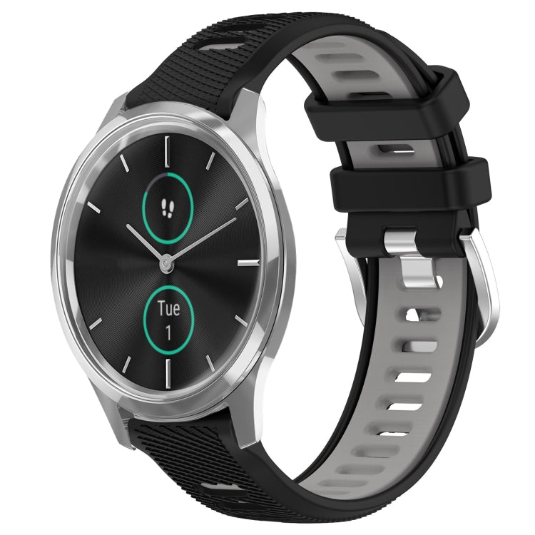 For Garmin VivoMove Luxe 20mm Sports Two-Color Steel Buckle Silicone Watch Band(Black+Grey) -  by PMC TechLife | Online Shopping South Africa | PMC TechLife
