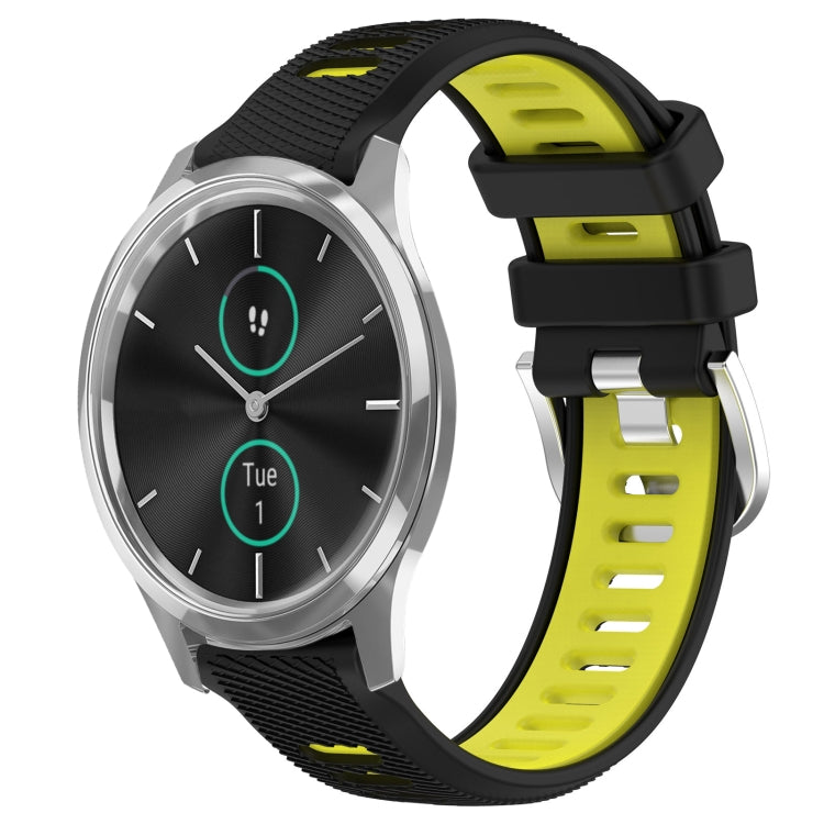 For Garmin VivoMove Luxe 20mm Sports Two-Color Steel Buckle Silicone Watch Band(Black+Lime Green) -  by PMC TechLife | Online Shopping South Africa | PMC TechLife