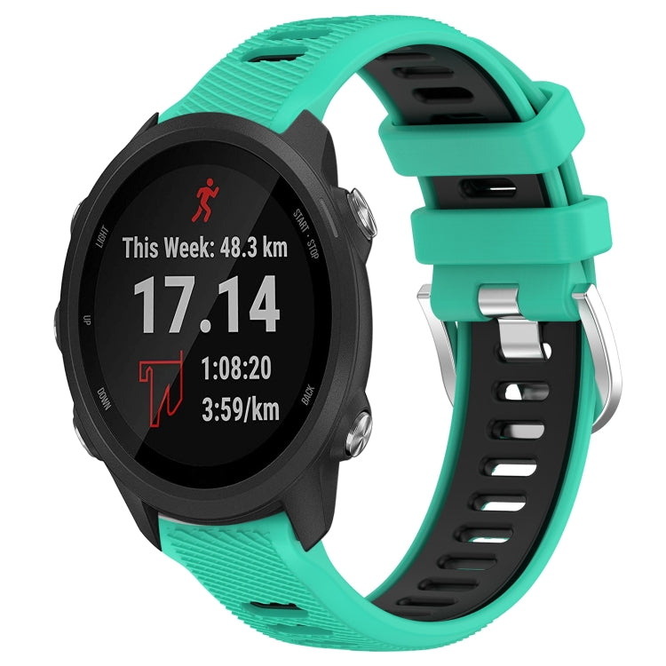 For Garmin Forerunner 245 20mm Sports Two-Color Steel Buckle Silicone Watch Band(Lake Blue+Black) - Smart Wear by PMC TechLife | Online Shopping South Africa | PMC TechLife