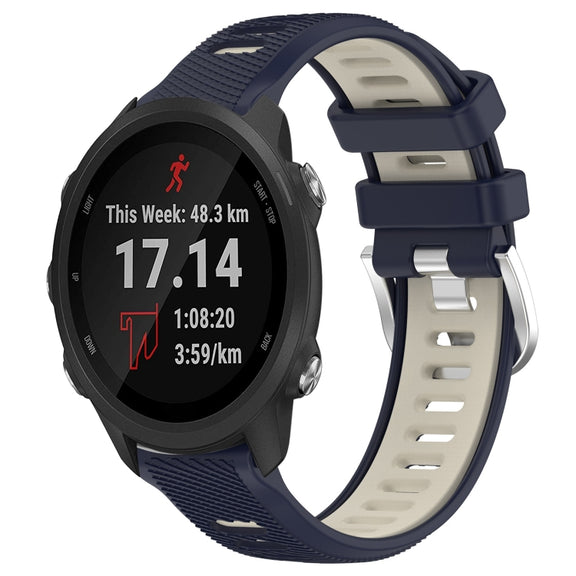 For Garmin Forerunner 245 20mm Sports Two-Color Steel Buckle Silicone Watch Band(Midnight Blue+Starlight)
