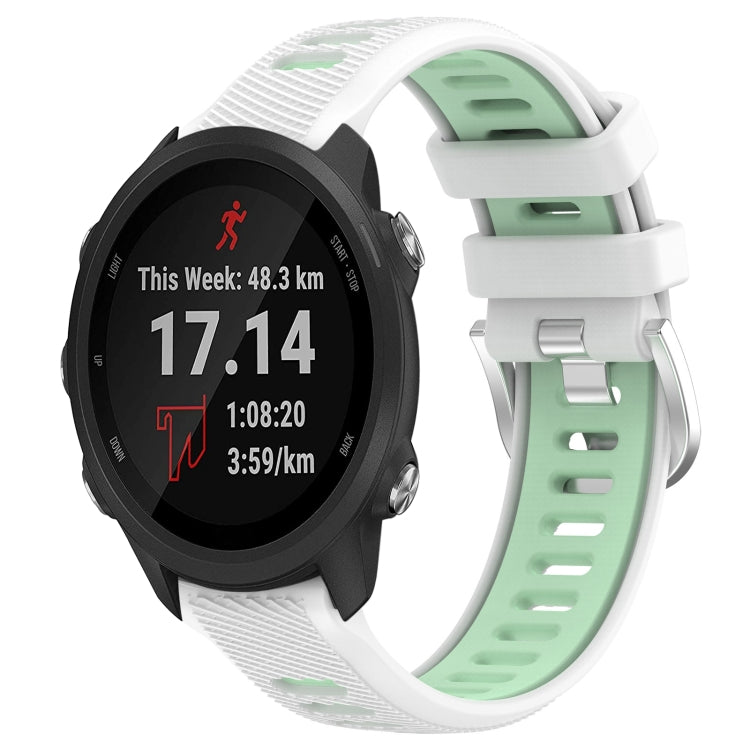 For Garmin Forerunner 245 Music 20mm Sports Two-Color Steel Buckle Silicone Watch Band(White+Teal) - Smart Wear by PMC TechLife | Online Shopping South Africa | PMC TechLife
