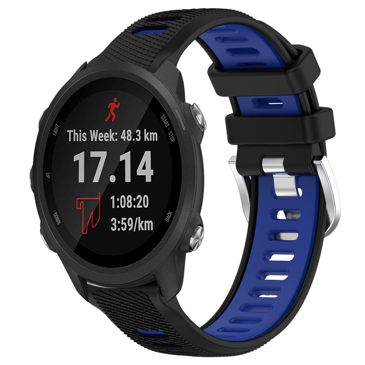 For Garmin Forerunner 245 Music 20mm Sports Two-Color Steel Buckle Silicone Watch Band(Black+Blue) - Smart Wear by PMC TechLife | Online Shopping South Africa | PMC TechLife