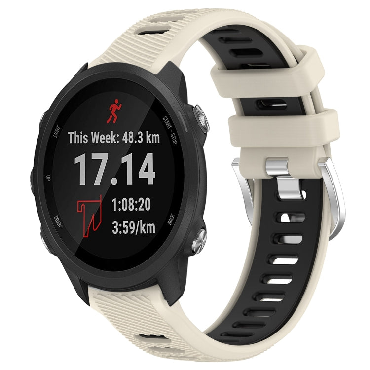 For Garmin Forerunner 245 Music 20mm Sports Two-Color Steel Buckle Silicone Watch Band(Starlight+Black) - Smart Wear by PMC TechLife | Online Shopping South Africa | PMC TechLife