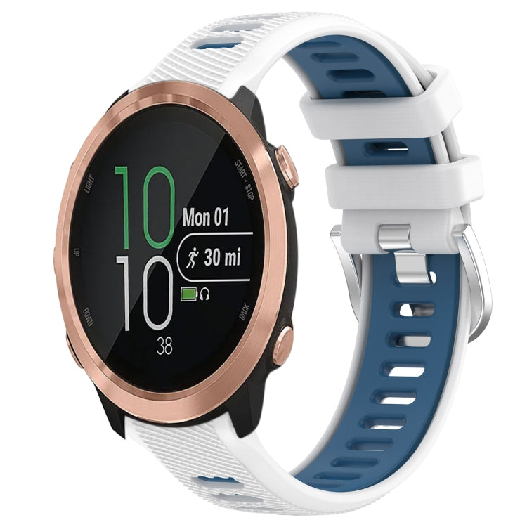 For Garmin Forerunner 645 20mm Sports Two-Color Steel Buckle Silicone Watch Band(White+Blue) - Smart Wear by PMC TechLife | Online Shopping South Africa | PMC TechLife