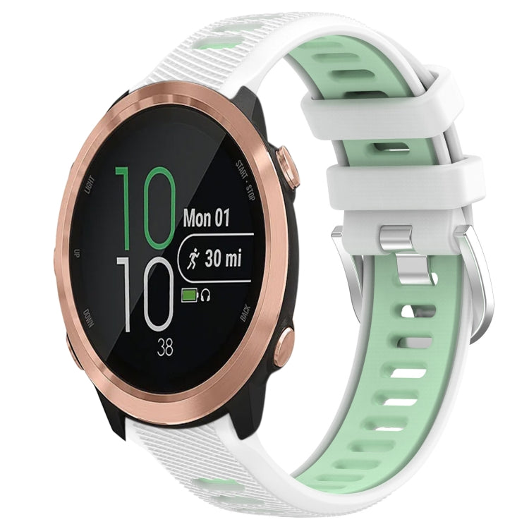 For Garmin Forerunner 645 20mm Sports Two-Color Steel Buckle Silicone Watch Band(White+Teal) - Smart Wear by PMC TechLife | Online Shopping South Africa | PMC TechLife