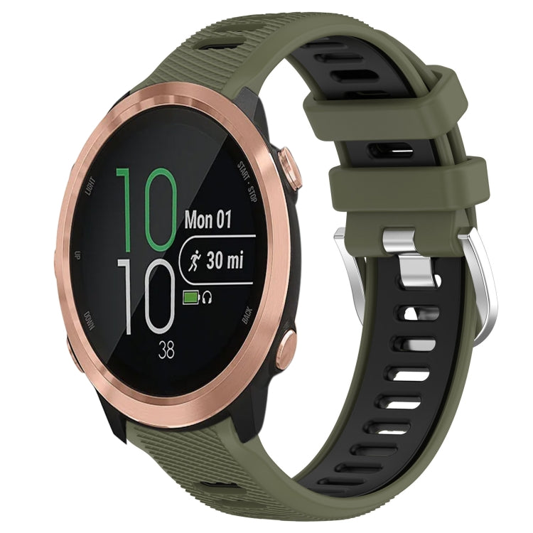 For Garmin Forerunner 645 20mm Sports Two-Color Steel Buckle Silicone Watch Band(Army Green+Black) - Smart Wear by PMC TechLife | Online Shopping South Africa | PMC TechLife