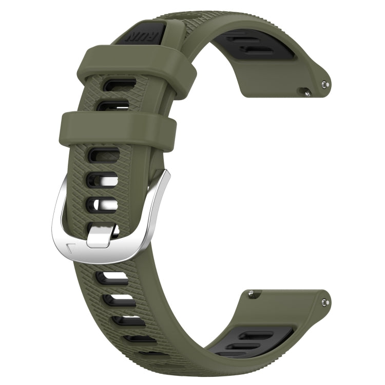 For Garmin Forerunner 645 20mm Sports Two-Color Steel Buckle Silicone Watch Band(Army Green+Black) - Smart Wear by PMC TechLife | Online Shopping South Africa | PMC TechLife