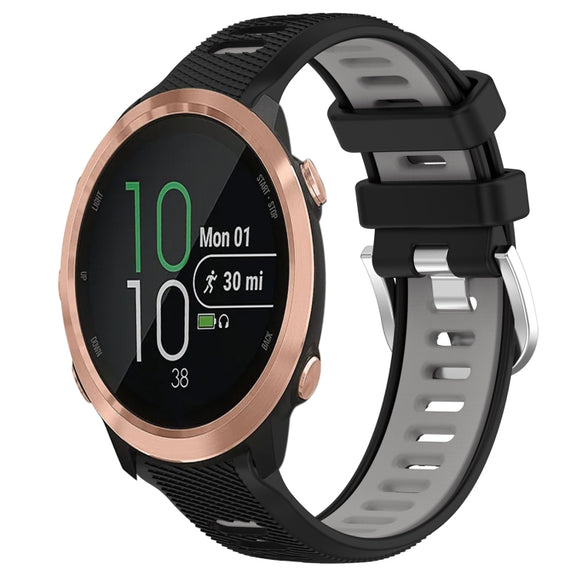 For Garmin Forerunner 645 Music 20mm Sports Two-Color Steel Buckle Silicone Watch Band(Black+Grey)