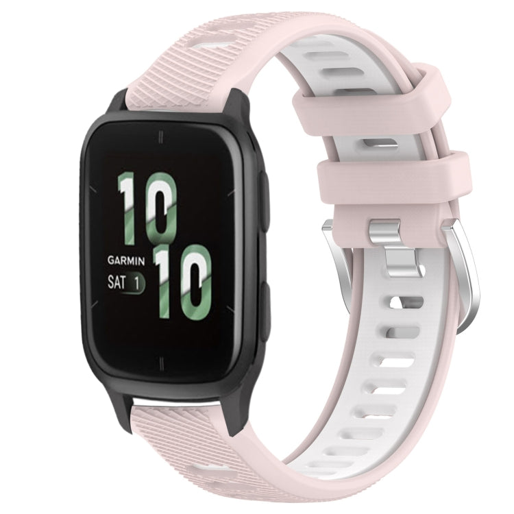 For Garmin Forerunner Sq2 20mm Sports Two-Color Steel Buckle Silicone Watch Band(Pink+White) - Smart Wear by PMC TechLife | Online Shopping South Africa | PMC TechLife