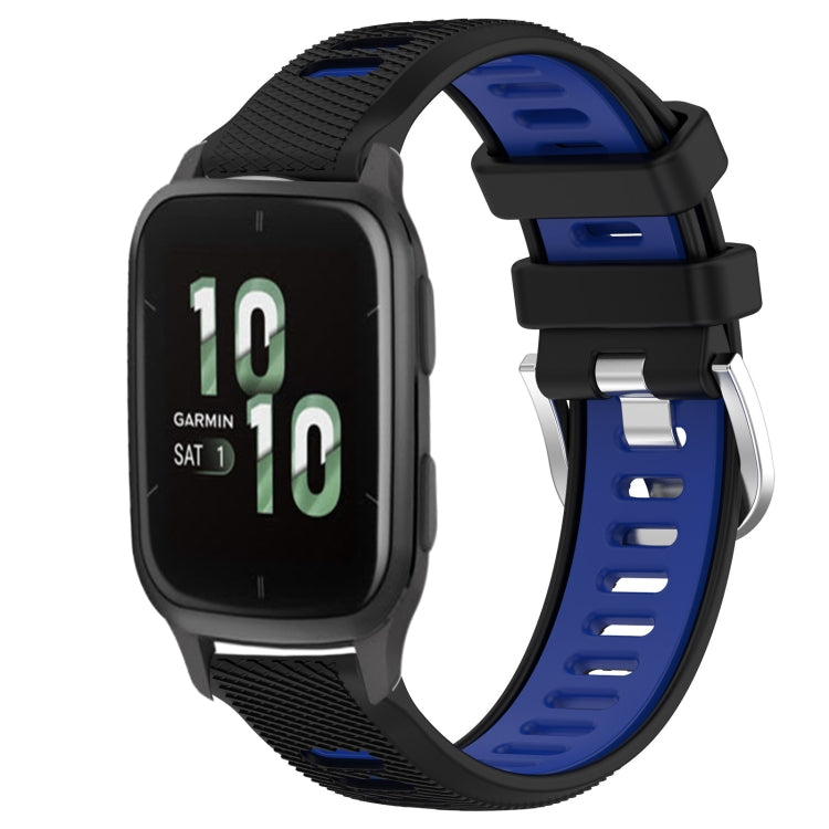 For Garmin Forerunner Sq2 20mm Sports Two-Color Steel Buckle Silicone Watch Band(Black+Blue) - Smart Wear by PMC TechLife | Online Shopping South Africa | PMC TechLife