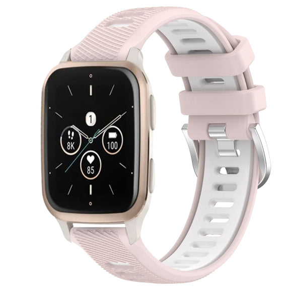 For Garmin Forerunner Sq2 Music 20mm Sports Two-Color Steel Buckle Silicone Watch Band(Pink+White)
